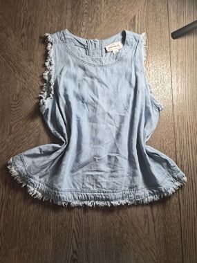 For The Republic Light Blue Fringe Trim Sleeveless Tank